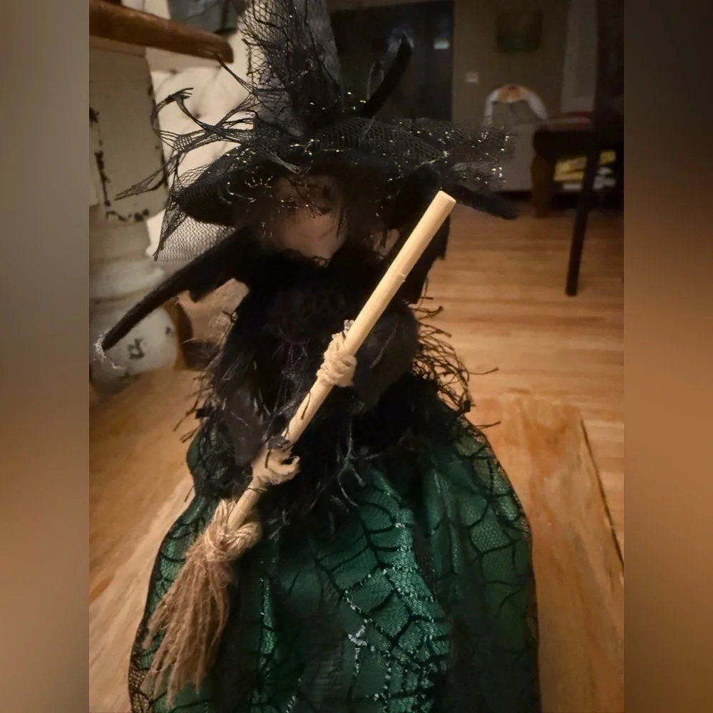 Halloween Witch Green Black Spiderweb Skirt 11x6